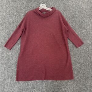 Eileen Fisher Sweater Womens Small Burgundy Merino Wool Cowl Neck 3/4 Sleeve